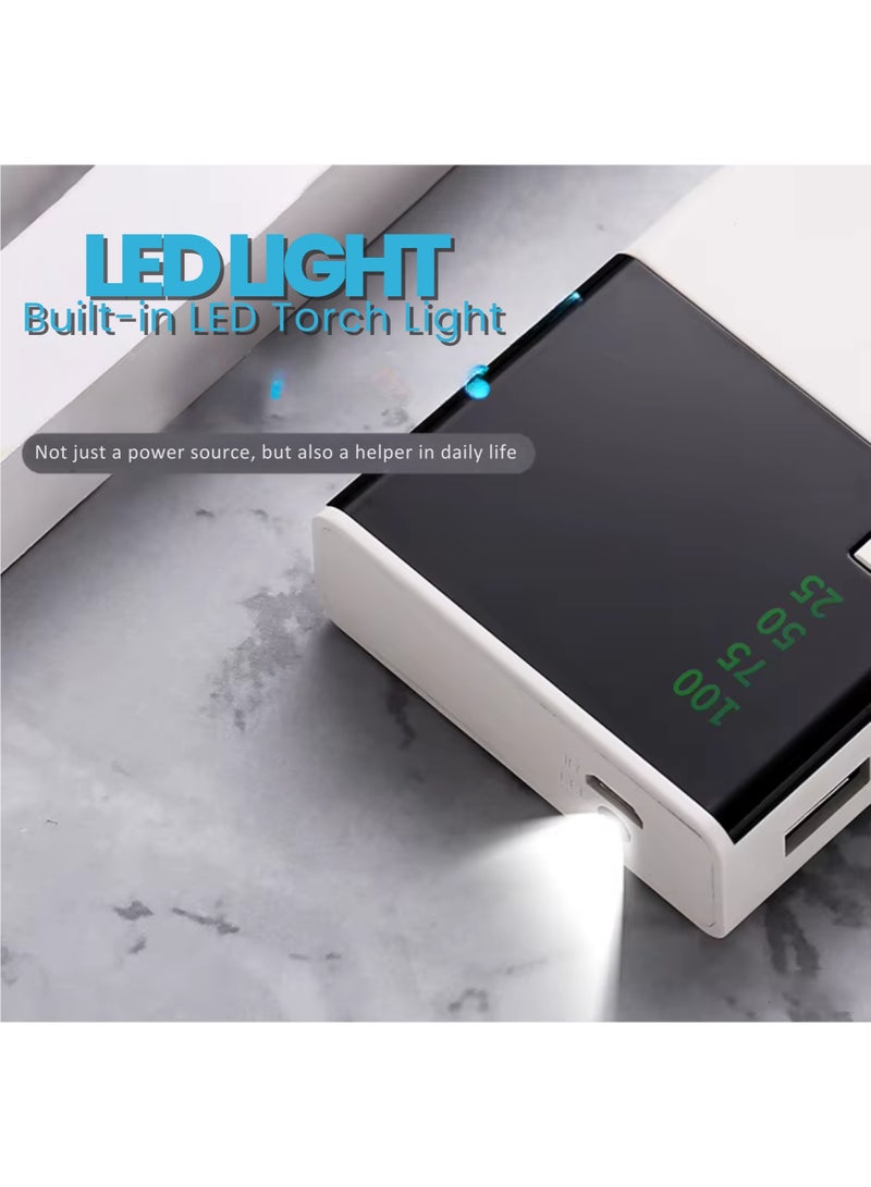 بنك طاقة T45 بسعة 40000 مللي أمبير - منفذي USB، شاشة LED ومصباح يدوي، شحن سريع 2.1 أمبير، أبيض - Image 3